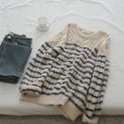 Round-neck Striped Ribbed Oversize Sweater Almond - One Size