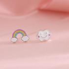 Non-matching Cloud & Rainbow Stud Earring 1 Pair - Silver - One Size