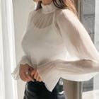 Mock-neck Pleated Sheer Top