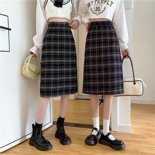 High Waist Gingham Midi Skirt