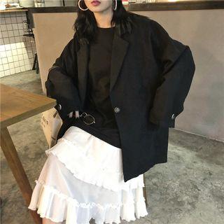 Plain Loose-fit Blazer Black - One Size