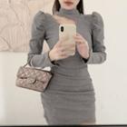 Long-sleeve Mock-neck Cutout Mini Sheath Dress