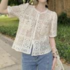 Elbow-sleeve Lace Jacket Almond - One Size