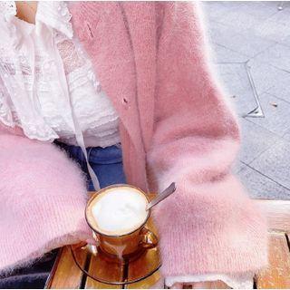 Fluffy Plain Cardigan Pink - One Size