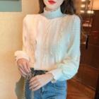 Lace Trim Mock Neck Fleece-lined Blouse