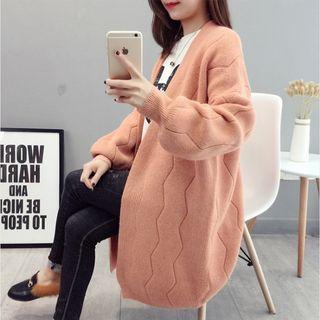 Chevron Open Front Long Cardigan