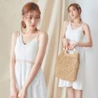 Crochet Knit Spaghetti Strap A-line Dress 1 - White - One Size