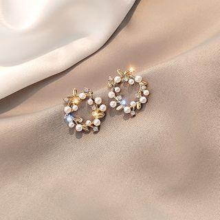 Faux Pearl Branches Hoop Earring 1 Pair - E2038 - Earrings - Silver - Faux Pearl & Wreath - One Size