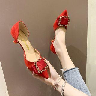 Pointed Buckled Kitten Heel Dorsay Pumps