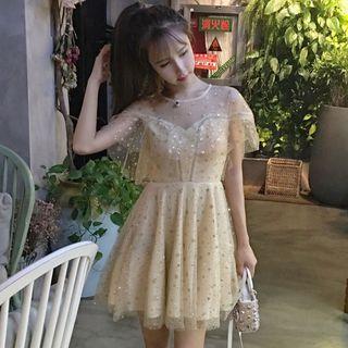 Short-sleeve Sheer Panel A-line Mini Dress