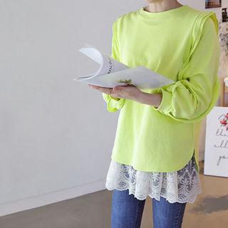 Round-neck Frilled-sleeve Pullover