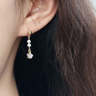 925 Sterling Silver Rhinestone Star Faux Pearl Dangle Earring