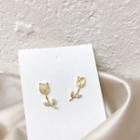Tulip Cat Eye Stone Alloy Earring 1 Pair - Gold - One Size