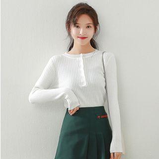 Long-sleeve Henley Knit Top