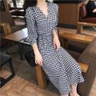 Checked 3/4-sleeve Midi Dress