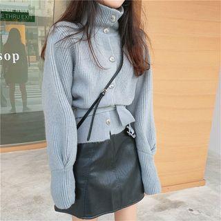 Plain Mock-neck Cardigan