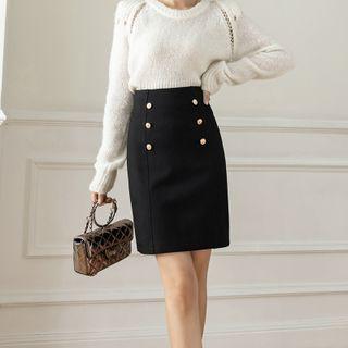 Button Embellished Mini A-line Skirt
