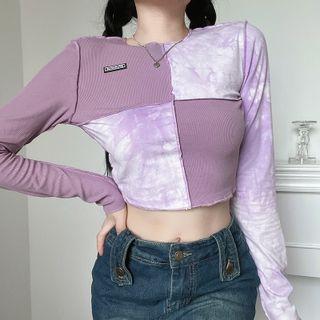 Long-sleeve Tie Dye Panel Crop Top