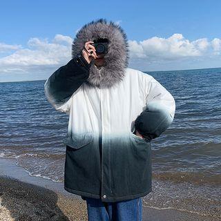 Gradient Furry Hooded Zipped Jacket