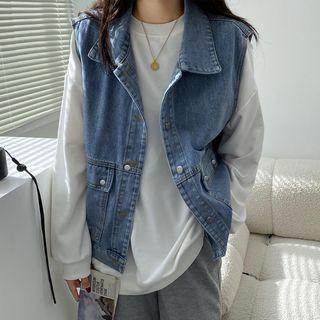 Denim Vest / Plain Sweatshirt