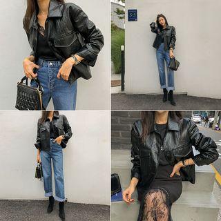 Boxy Pleather Trucker Jacket Black - One Size