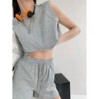 Sleeveless Padded-shoulder Stitched Crop Top In 5 Colors
