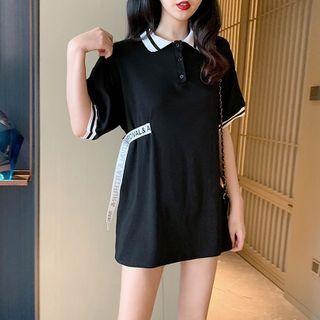 Short-sleeve Lettering Strap Polo Shirt