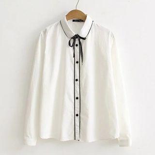 Piped Ribbon Long-sleeve Blouse