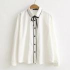 Piped Ribbon Long-sleeve Blouse