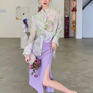 Floral Shirt Off-white & Purple & Green - One Size