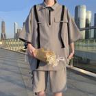 Set: Elbow-sleeve Zip Polo Shirt + Shorts