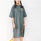 Elbow-sleeve Lettering Hooded T-shirt Dress