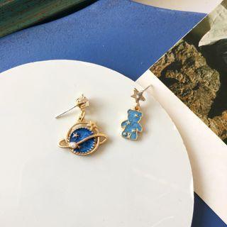 Bear Planet Asymmetrical Alloy Dangle Earring