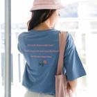 Rose Print Lettering Elbow-sleeve T-shirt