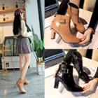 Square-toe Chunky Heel Buckled Short Boots