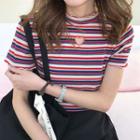 Cutout Striped Short-sleeve T-shirt