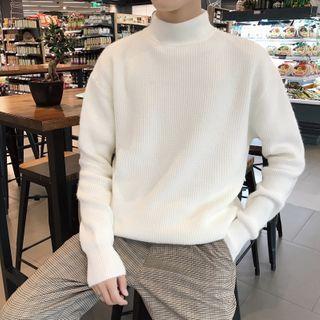 Long-sleeve Turtleneck Plain Knit Sweater