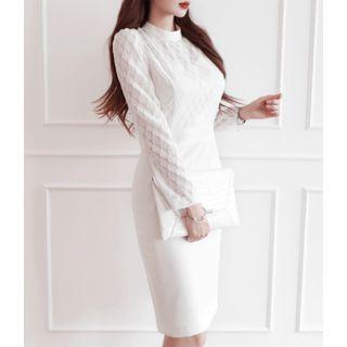 Mock-neck Sheer-panel Dress