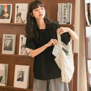 Short-sleeve Plain Shirt Black - One Size