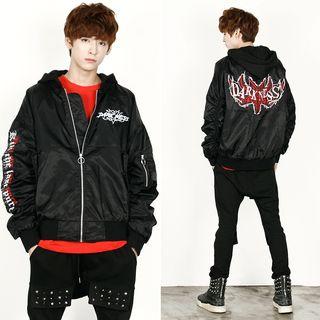 Lettering Zip-up Flight Jacket