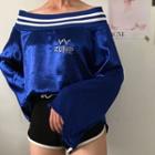 Letter Embroidered Off Shoulder Long Sleeve T-shirt