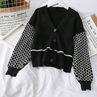 Button-down V-neck Sweater Black - One Size