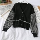 Button-down V-neck Sweater Black - One Size