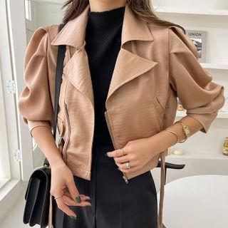 Puff-sleeve Crpped Jacket With Belt