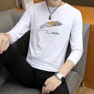 Long-sleeve Feather Print T-shirt