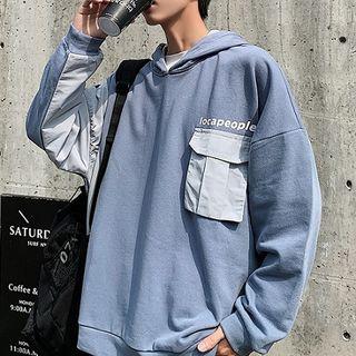Color-block Lettering Print Long-sleeve Hooded Sweatshirt