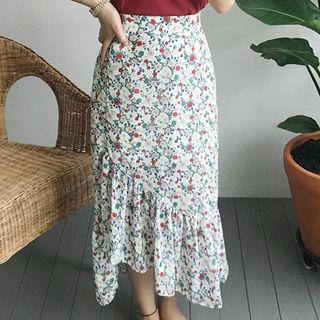 Floral Patterned Ruffle-trim Skirt