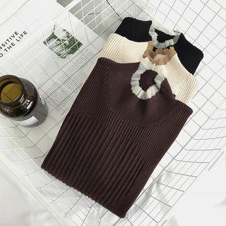 Mesh Trim Long Sleeve Knit Top