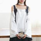 Cold Shoulder Buckled Long-sleeve Top