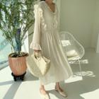 See-through Frilled Maxi Dress Cream - One Size